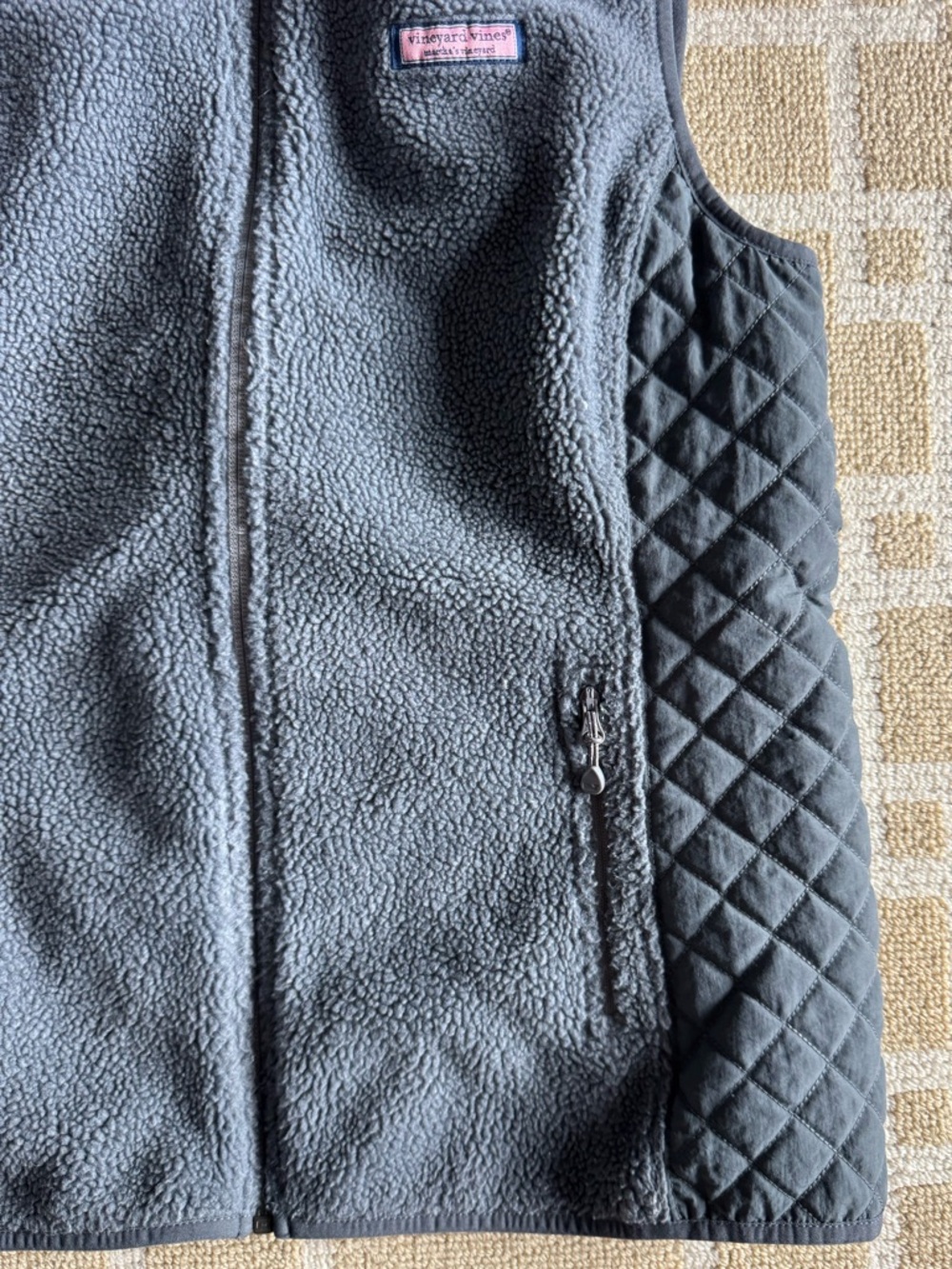 Vineyard Vines Sherpa Fleece Quilted Vest Preppy Gray Full Zip Medium - Picture 6 of 12